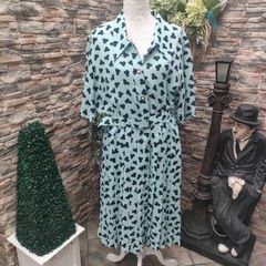 Vintage Blue with Navy print Pleated Shirt dress