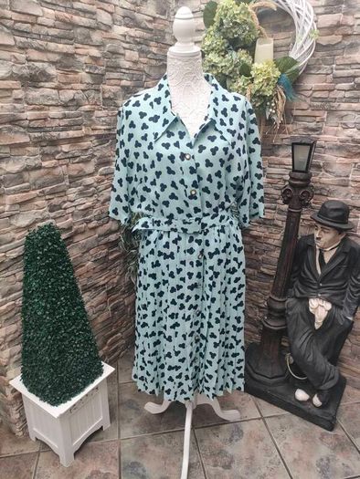 Vintage Blue with Navy print Pleated Shirt dress