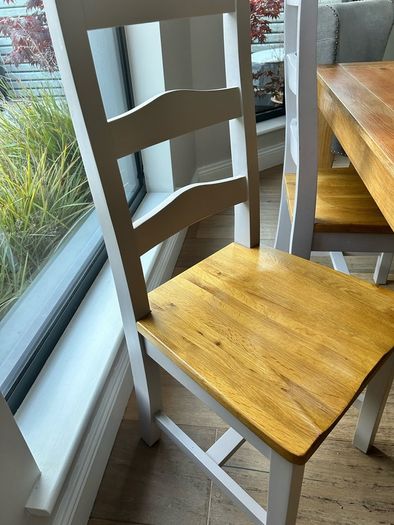 dining table, chairs and bench