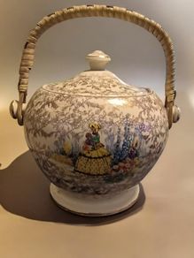 Vintage 1930s Sadler Crinoline Lady Biscuit Barrel Gold Chintz Mint Condition