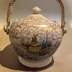 Vintage 1930s Sadler Crinoline Lady Biscuit Barrel Gold Chintz Mint Condition
