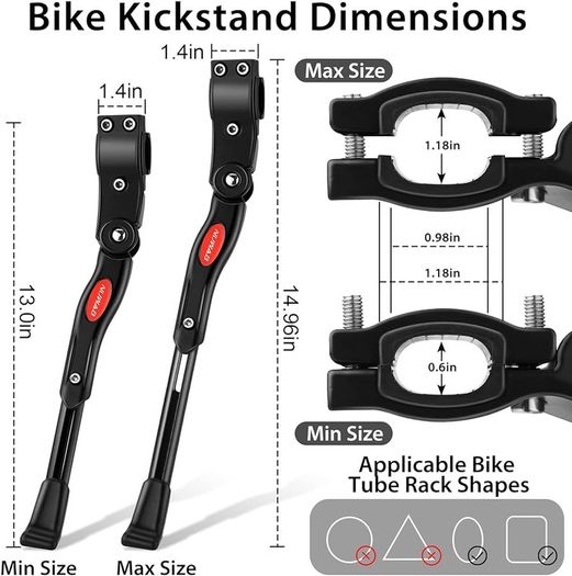 NEW SALE | Premium Bike Kickstand, Aluminium Alloy Adjustable Height Rear Side Bicycle Kick Stand, Suitable for Mountain Bike and Road Bike of 24Inch-28 Inch, Come With Allen Wrench 2PCS