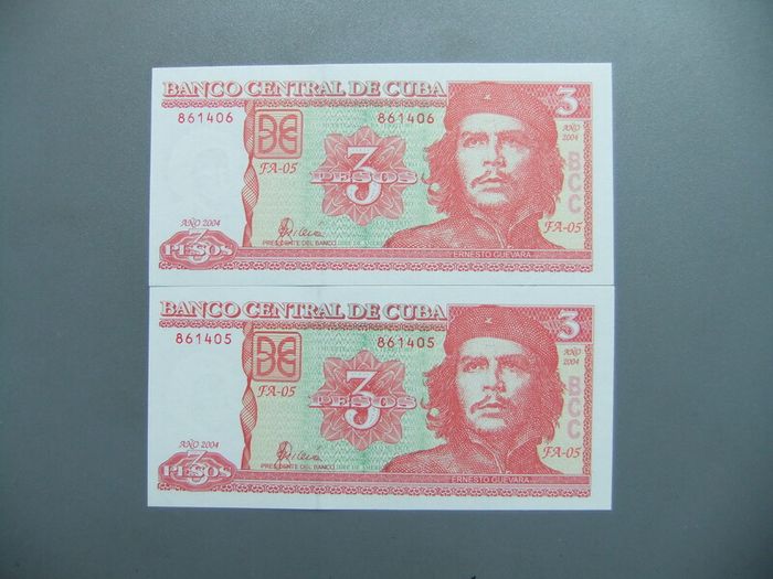 Cuba Ernesto Guevara 3 Pesos UNC In Sequence