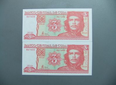 Cuba Ernesto Guevara 3 Pesos UNC In Sequence
