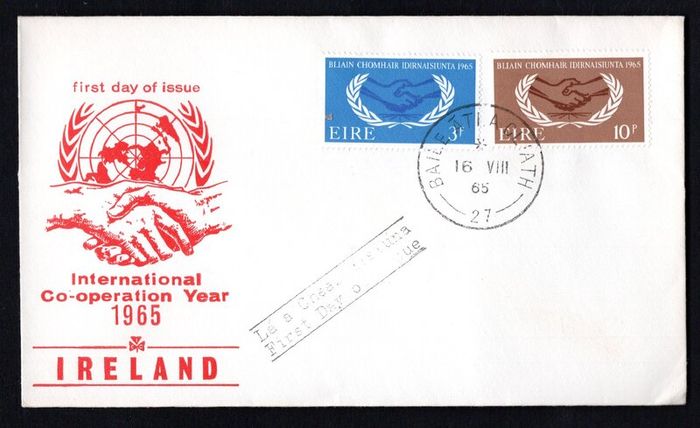 1965 Ireland International Co-operation Year. 20th Anniversary of the UNO Commemorative Stamp Illustrated First Day Cover (FDC)
