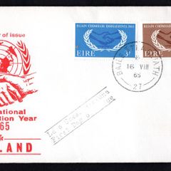 1965 Ireland International Co-operation Year. 20th Anniversary of the UNO Commemorative Stamp Illustrated First Day Cover (FDC)