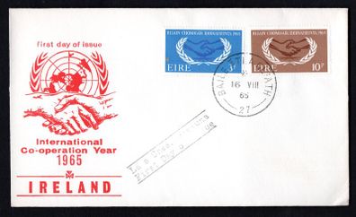 1965 Ireland International Co-operation Year. 20th Anniversary of the UNO Commemorative Stamp Illustrated First Day Cover (FDC)