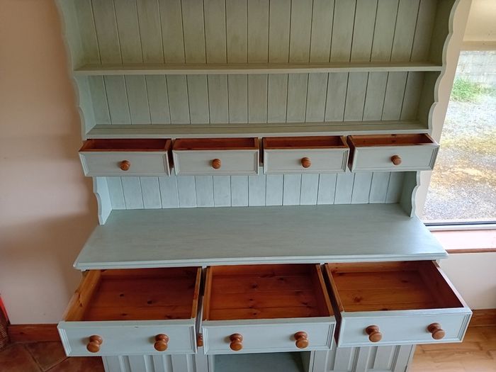 Large 5ft Sage Green Vintage solid Pine Dresser.