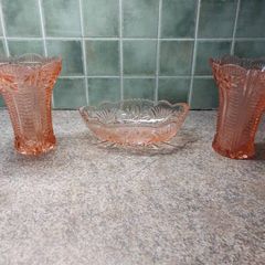 Antique Rare Rose 1930's era Pink Crystal bowl & vase set Reduced!- Final Reduction!