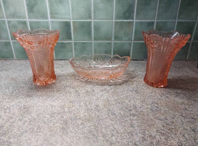 Antique Rare Rose 1930's era Pink Crystal bowl & vase set Reduced!- Final Reduction!