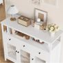 White Sideboard Storage Cabinet Kitchen Sideboard Buffet Cabinet with 3 Glass Doors 3 Drawers and Adjustable Shelves for Living Room Dining Room, Metal Frame 108x38x98.5cm Image 5