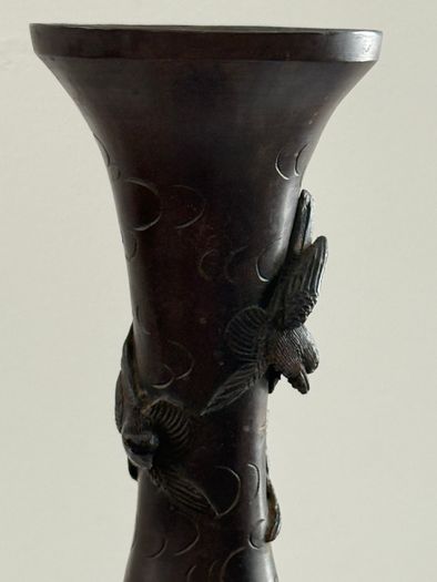 Antique Japanese Meiji Period Bronze Vase (High Relief Birds & Blossoms)  c.1890 to 1910