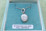 925 Sterling Silver Necklace with Real Freshwater Pearl Pendant length18,5" - 3g