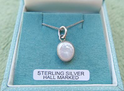 925 Sterling Silver Necklace with Real Freshwater Pearl Pendant length18,5" - 3g