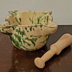 Vintage terracotta & glazed splatter pedestal & mortar