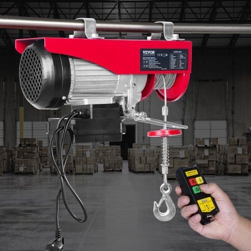 Electric Hoist, 399.2 kg Lifting Capacity, 850W 220V Electric Steel Wire Winch with Wireless Remote Control, 1219 cm Single Cable