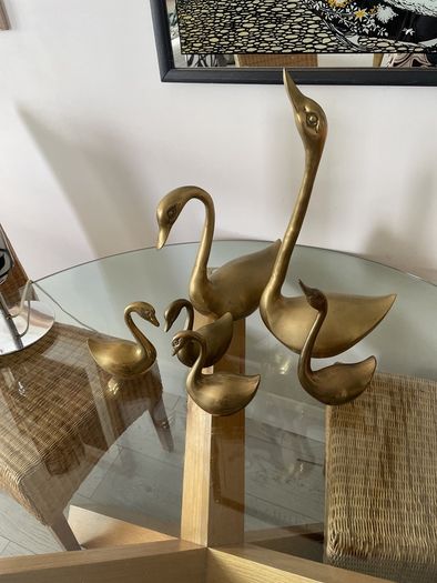 Mid Century Brass Swans