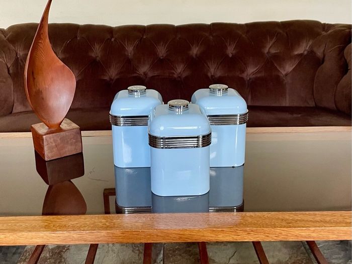 3 Swan Retro Enamel Airtight Storage Containers Powder Blue 1 litre