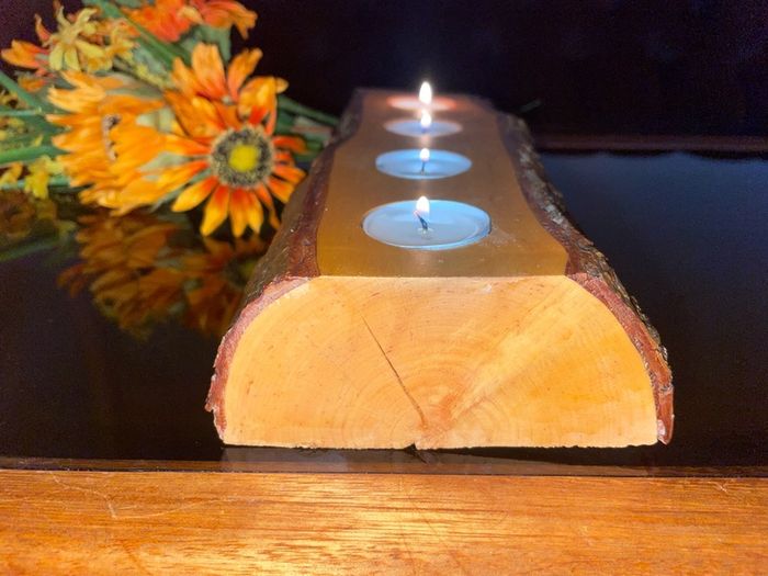 Stunning Rustic Live Edge Pine Wood Tea Light Holder Yule Log Waxed and Sealed