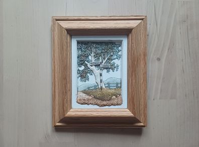 Framed Picture 3D Effect Embossed Vintage Country Scene 12x14cm 1990