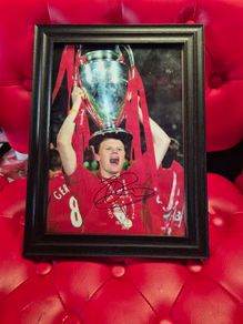 Liverpool signed 12x8 photo 2005", "John Arne Riise autograph", "Istanbul 2005 memorabilia", and "Framed Liverpool FC with COA"