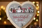 "Christmas Is The Most Wonderful Time Of The Year" Snowman Heart Plaque