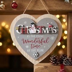 "Christmas Is The Most Wonderful Time Of The Year" Snowman Heart Plaque