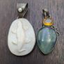 Vintage 925 Sterling Silver Lazard Design Shell & Fluorite Stone Pendant Set Of 2 Image 3