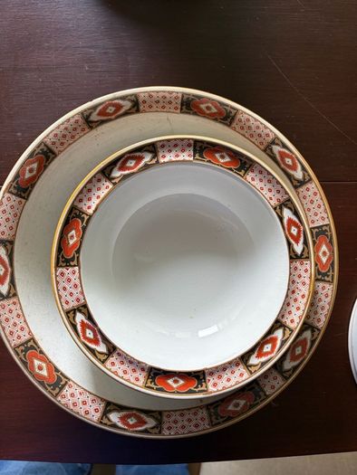S. Hancock & Sons "Corona Ware early 20th-century British art pottery  7-piece set (6 smaller individual bowls and 1 larger serving bowl)