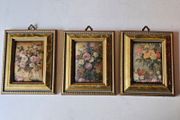 Vintage Trio of Mini Italian Floral Print on Silk Framed