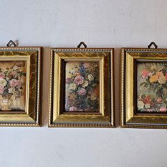 Vintage Trio of Mini Italian Floral Print on Silk Framed