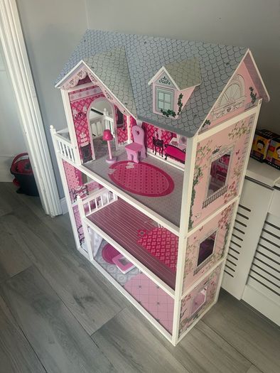 Large 3-Story Wooden Dollhouse with Furniture (1.16m Tall)