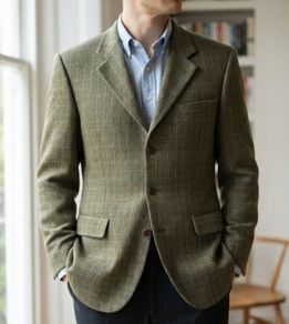 Vintage Magee Soft Line Pure New Wool Tweed Blazer Jacket Olive Green