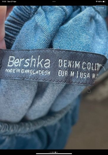 top bershka off shoulder 100% cotton denim top medium