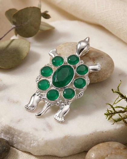Green Crystals stuffed Turtle shaped Brooch for Men and Women