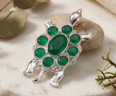 Green Crystals stuffed Turtle shaped Brooch for Men and Women