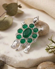 Green Crystals stuffed Turtle shaped Brooch for Men and Women