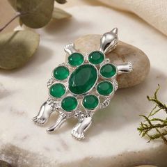 Green Crystals stuffed Turtle shaped Brooch for Men and Women