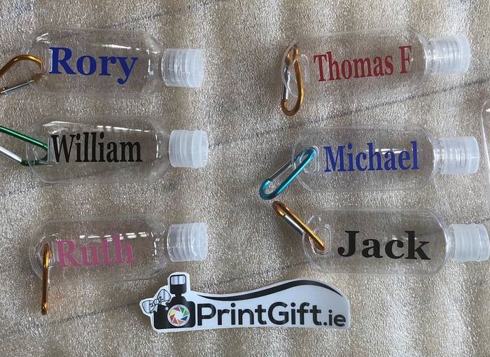 Personalised hand sanitiser bottles