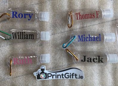 Personalised hand sanitiser bottles
