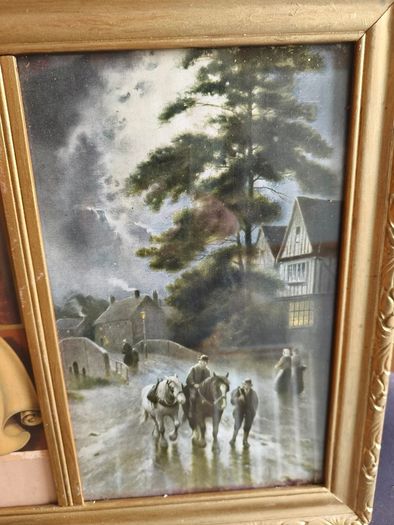 Vintage antique holly Trio print's in gold frame