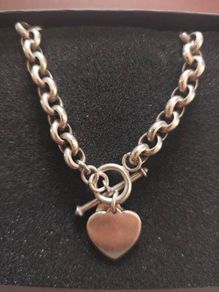 Heavy Solid Sterling Silver Heart Charm Necklace 66grams Gift box