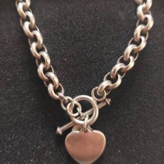 Heavy Solid Sterling Silver Heart Charm Necklace 66grams Gift box