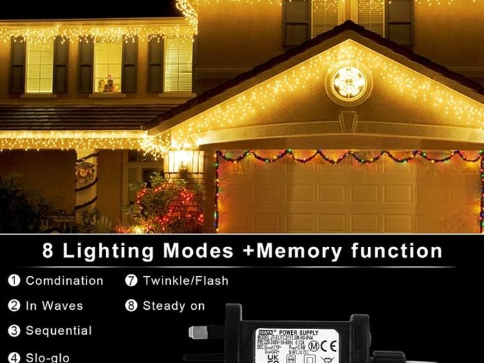 460 LEDs 17.5m/57Ft Icicle Outdoor Christmas Lights,Christmas Outdoor Lights Warm White with 8Modes Fairy Lights Plug in for Home/Window/Party (FREE POSTAGE)