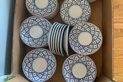 blue and white saucers