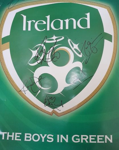 Ireland football poster signed by six ex players
