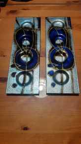 2 Turquoise/Blue Glass Tea/Night Light holders