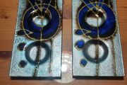 2 Turquoise/Blue Glass Tea/Night Light holders
