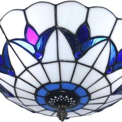 12 Inch Tiffany Style Ceiling Light Vintage Stained Glass Tiffany Ceiling Light Lamp Flush Mount Ceiling Lighting Fixtures (12 Inch)