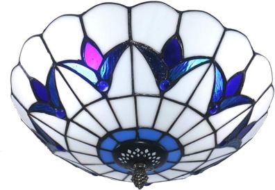 12 Inch Tiffany Style Ceiling Light Vintage Stained Glass Tiffany Ceiling Light Lamp Flush Mount Ceiling Lighting Fixtures (12 Inch)